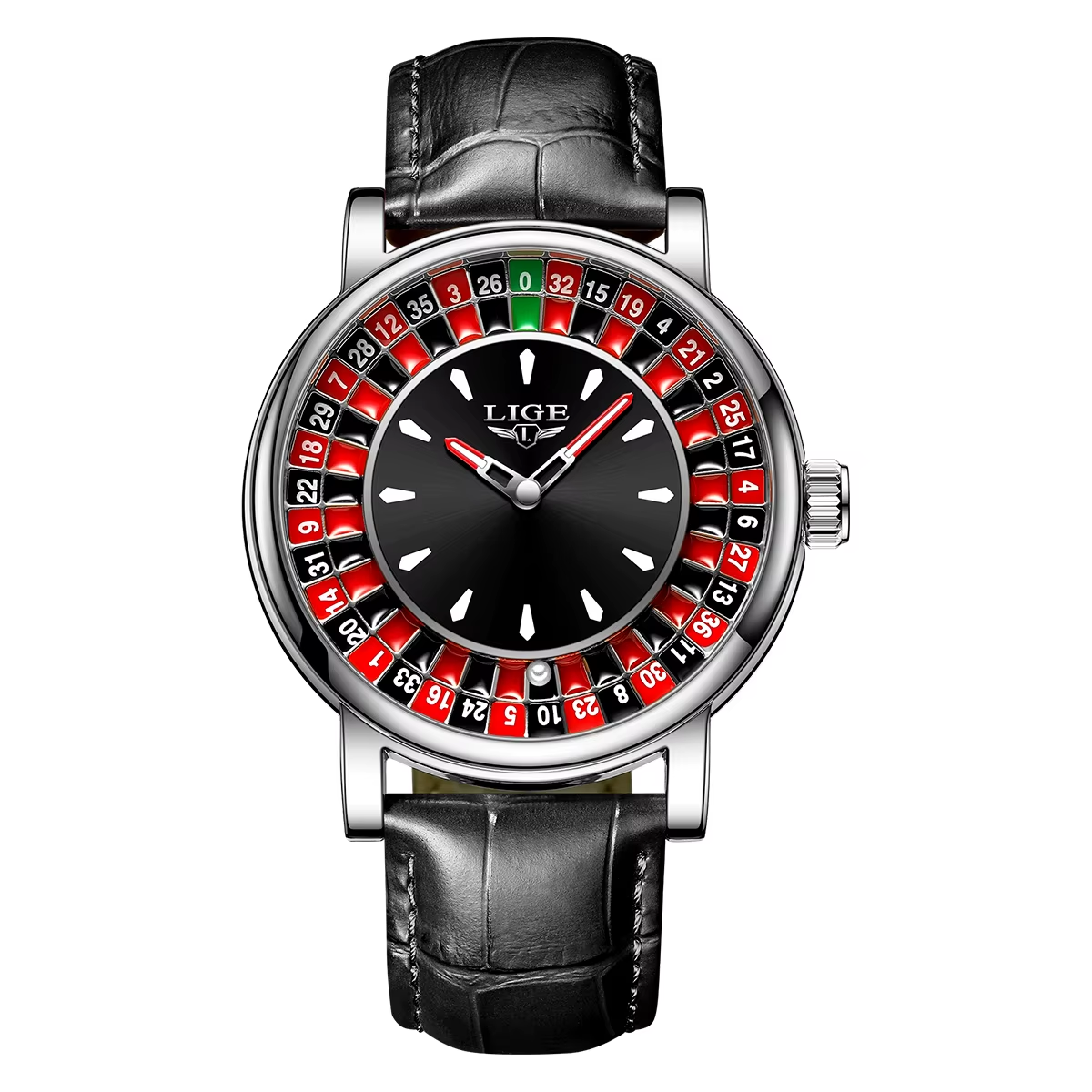 LIGE Fashion Brown Leather Men Watch Rotating Dial Las Vegas Roulette Desktop Theme Watch Men Waterproof Luminous Clock Watches